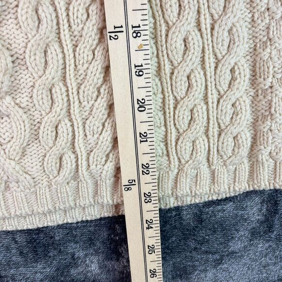 Aran Crafts 100% Wool Cable Chunky Knit 1/4 Zip Sweater Mock Neck Cream L *Read - Picture 12 of 15